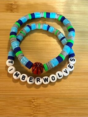 Timberwolves Basketball Beaded Bracelet Set- Blue, Gray & Green